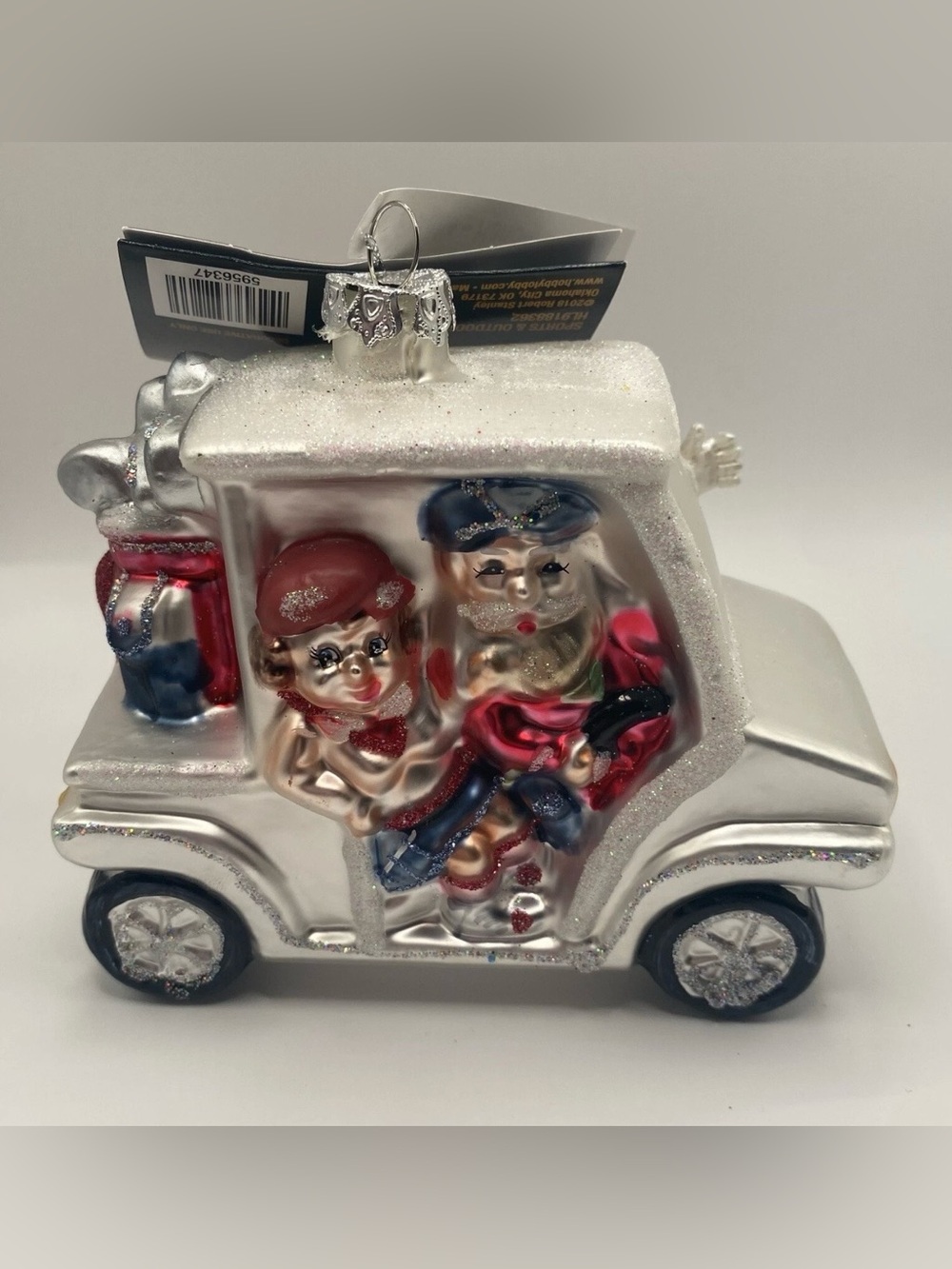 Robert Stanley Christmas Golf Cart Mr Mrs Santa Blown Glass Ornament NWT